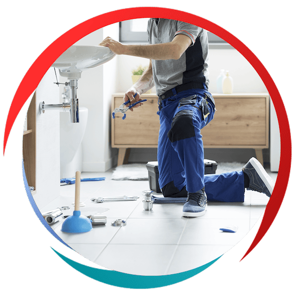 Stylized ellipse image of a plumber working