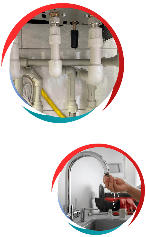 Two stylized ellipse images of miscellaneous plumbing work