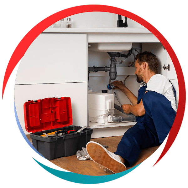 Stylized ellipse image of a plumber working